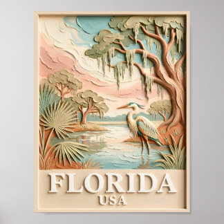 Poster Florida Everglades Wildlife Bird Texture Landscape
