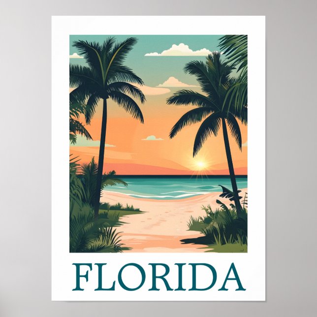 Poster Florida Sunshine State – Tropical Beach Paradise (Devant)