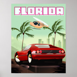 Poster Florida voiture de sport rétro rouge