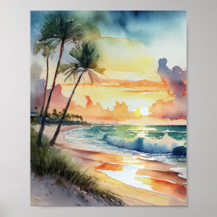 Poster Floride Beach Sunset Aquarelle