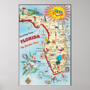 Poster FLORIDE ÉTATS-UNIS, Carte de bienvenue