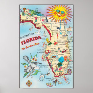 Poster FLORIDE ÉTATS-UNIS, Carte de bienvenue