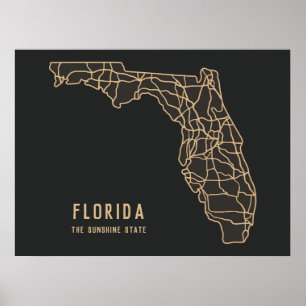Poster Floride US State road map - Sunshine State map