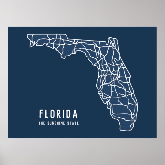 Poster Floride US State road map - Sunshine State map (Devant)