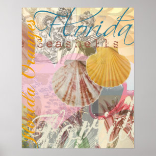 Poster Floride Vintage Travel Beach Seashell Shell Art