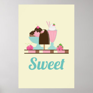 Poster Flotte de crème glacée sucrée Sundae & fraise
