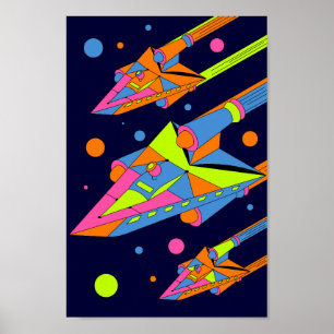 Poster Flotte spatiale psychédélique géométrique