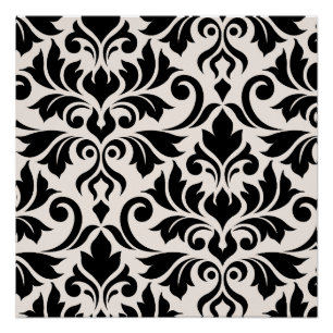Poster Flourissant Damask Art I Black on Cream