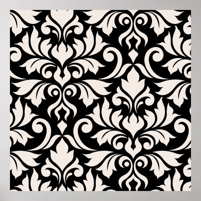 Poster Flourissant Damask Art I Cream sur Black (Devant)