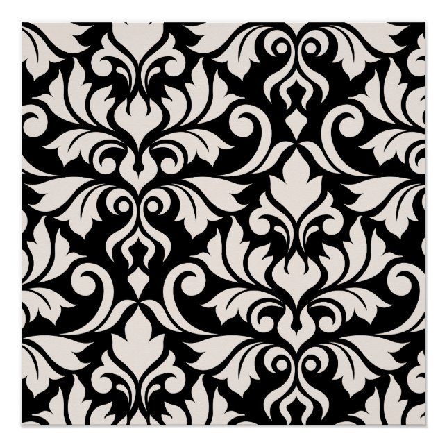Poster Flourissant Damask Art I Cream sur Black (Devant)