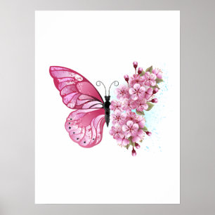 Poster Flower Butterfly with Pink Sakura
