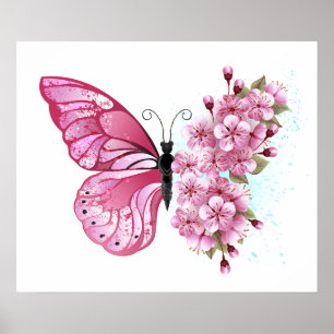 Poster Flower Butterfly with Pink Sakura