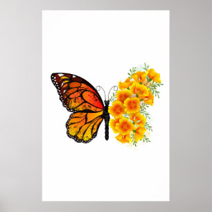 Poster Flower Butterfly with Yellow California Poppy