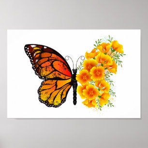 Poster Flower Butterfly with Yellow California Poppy