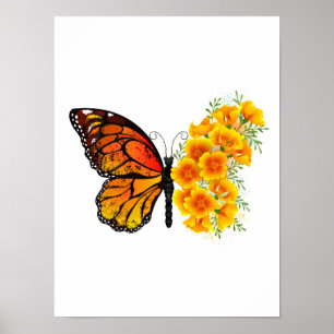 Poster Flower Butterfly with Yellow California Poppy