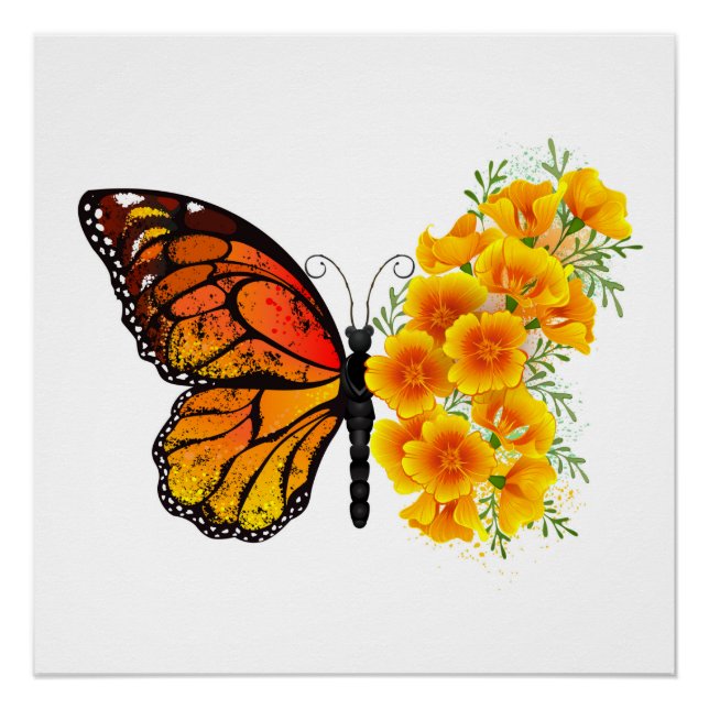 Poster Flower Butterfly with Yellow California Poppy (Devant)