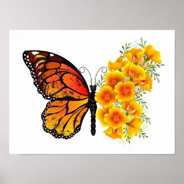 Poster Flower Butterfly with Yellow California Poppy (Devant)