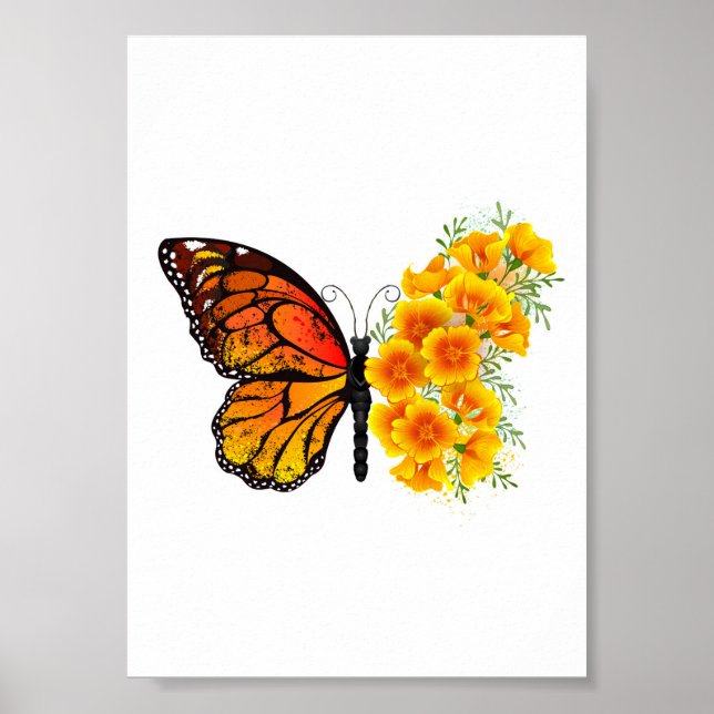 Poster Flower Butterfly with Yellow California Poppy (Devant)