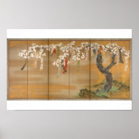 "Flower Cherry and Autumn Maples with Poem Slip