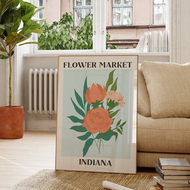 Poster Flower Market Indiana Peach Peony Floral (In situ Living room)