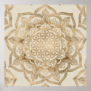 Poster Flower of Life in Lotus - pastel golds and canvas