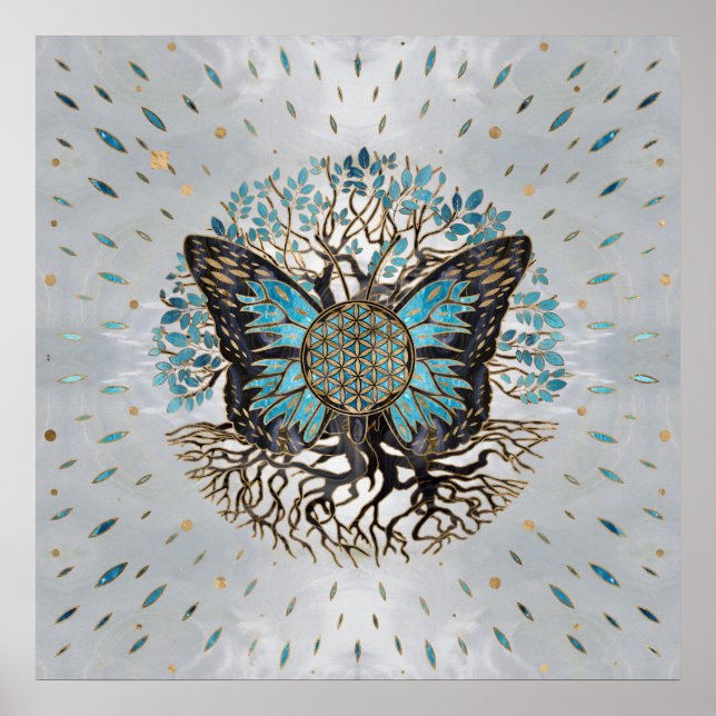 Poster Flower of Life - Tree of life - Butterfly (Devant)
