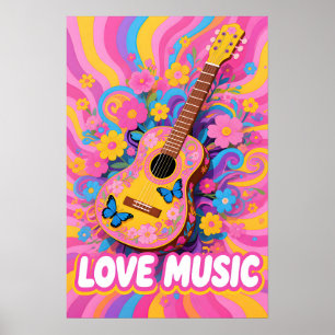 Poster Flower Power Guitare Pop Art