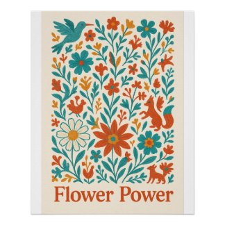 Poster Flower Power Otomi Folk Art