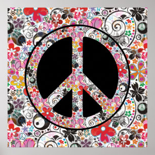 Poster FLOWER POWER SIGNE DE PAIX I + votre arrière - pla