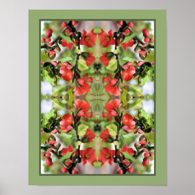 Poster Flower Quince Red Blossoms miroir Abstrait (Devant)