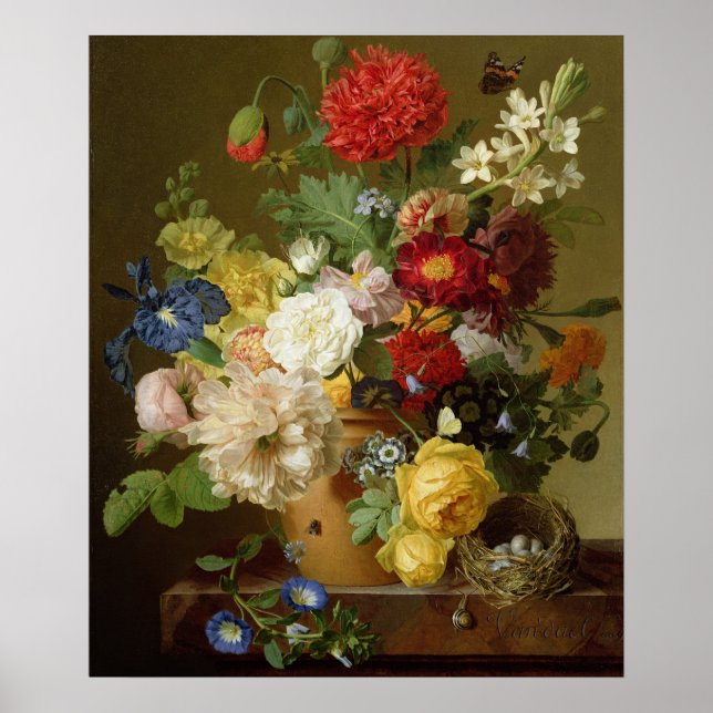Poster Flower Still Life on a marble ledge, 1800-01 (Devant)
