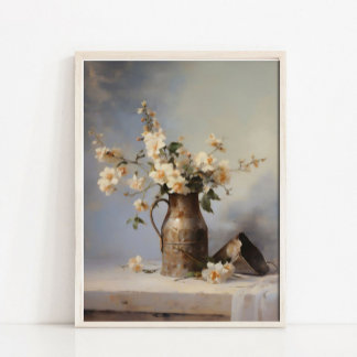 Poster Flower Vase Still Life Painting, Vintage Kitchen 