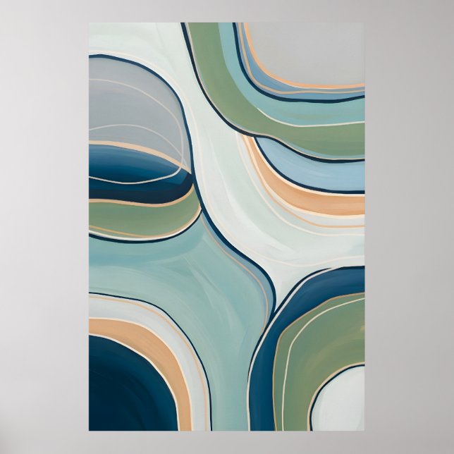 Poster Flowing Green and Blue Curves Abstract Art Print (Devant)