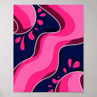 Poster Flowing Pink Waves on a Navy Blue Background