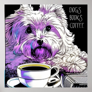 Poster Fluffy Beaumont CHIENS, LIVRES, CAFÉ Texte modifia