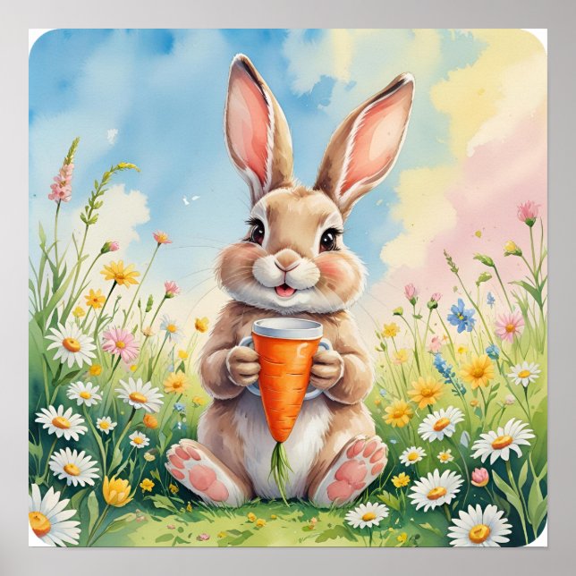 Poster Fluffy & Caffeinated - Scène de café Bunny Spring (Devant)