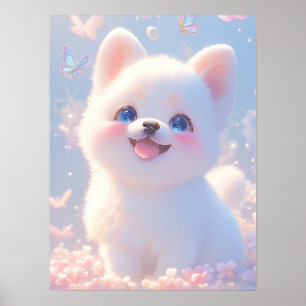 Poster Fluffy Chien rêve lunaire