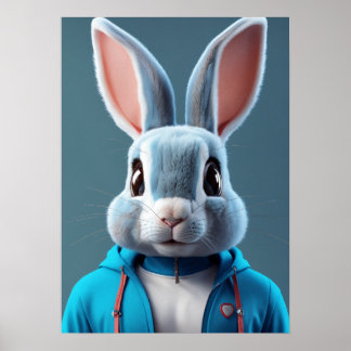 Poster Fluffy & Cute - Tête de lapin en Whimsical