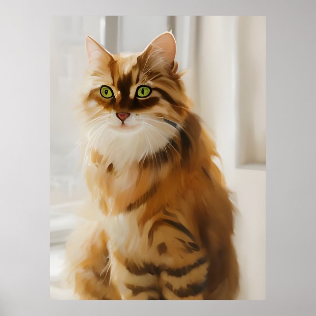 Poster Fluffy Ginger Cat dans la fenêtre (Devant)