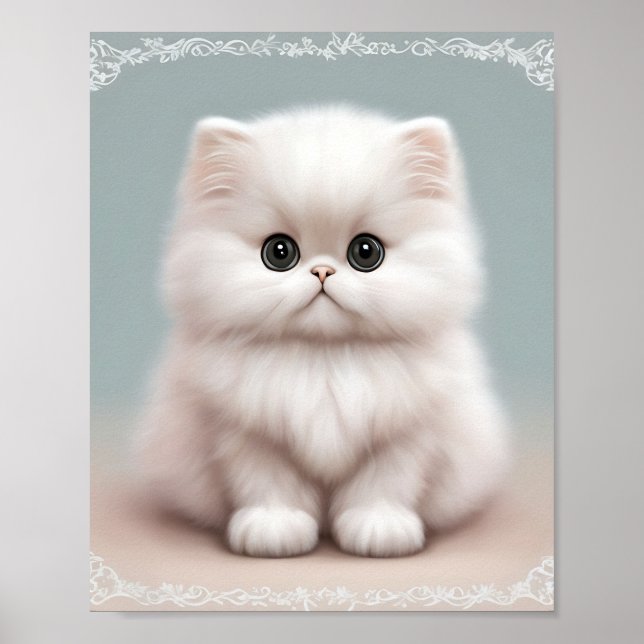 Poster Fluffy Persian Nursery Cat Art (Devant)