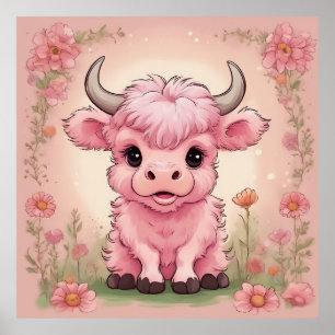 Poster Fluffy Rose Highlands Scottish Cow
