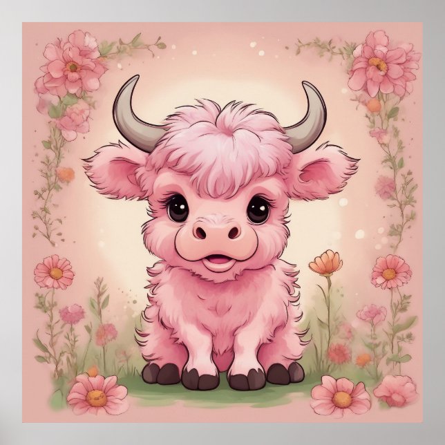 Poster Fluffy Rose Highlands Scottish Cow (Devant)