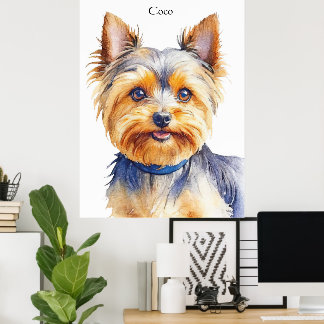 Poster Fluffy Yorkshire Terrier Soft and Gentle Dog Art