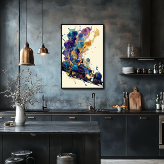 Poster Fluid Ink Formula Car – Blue and Gold Abstract