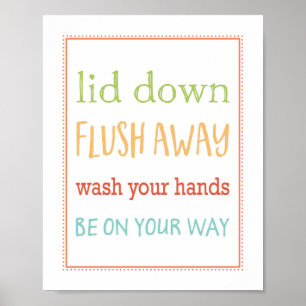 Poster Flush Reminder Cute Colorful Child Bathroom Sign