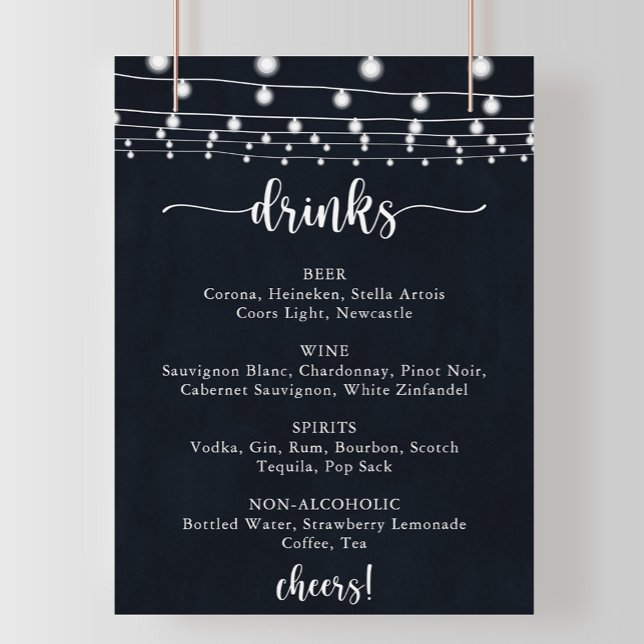 Poster Flux à cordes rustiques Mariage Boissons Menu Sign (Créateur téléchargé)
