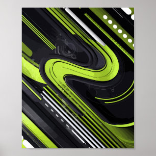 Poster Flux Abstrait avec lignes vert et noir