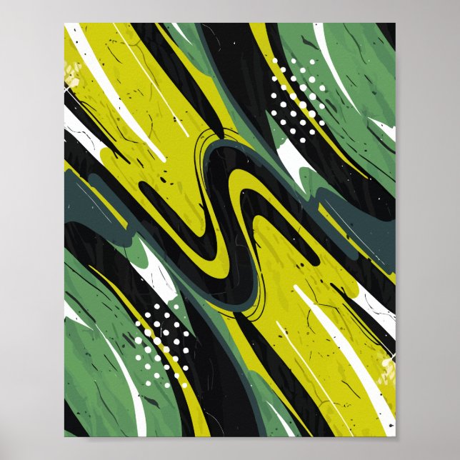 Poster Flux Abstrait dynamique vert et vert citron (Devant)
