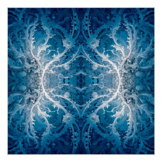 Poster Flux cosmique sacré - Symétrie argent bleu