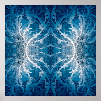 Poster Flux cosmique sacré - Symétrie argent bleu